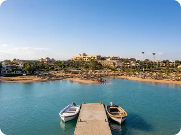 Aerial view of a pier and beach in El Gouna
