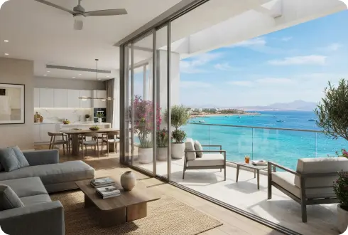 Apartment living room overlooking the sea