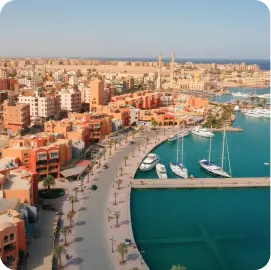 Aerial view of Hurghada marina and coastline