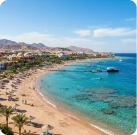 Aerial view of Makadi Bay beach and sea